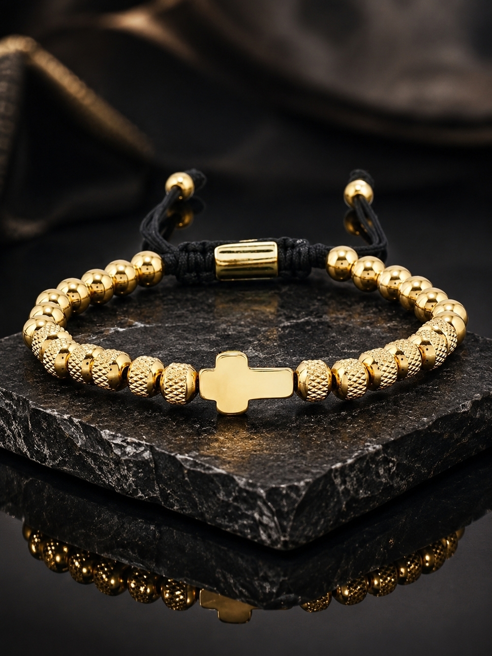 Gold Beaded Cross Bracelet